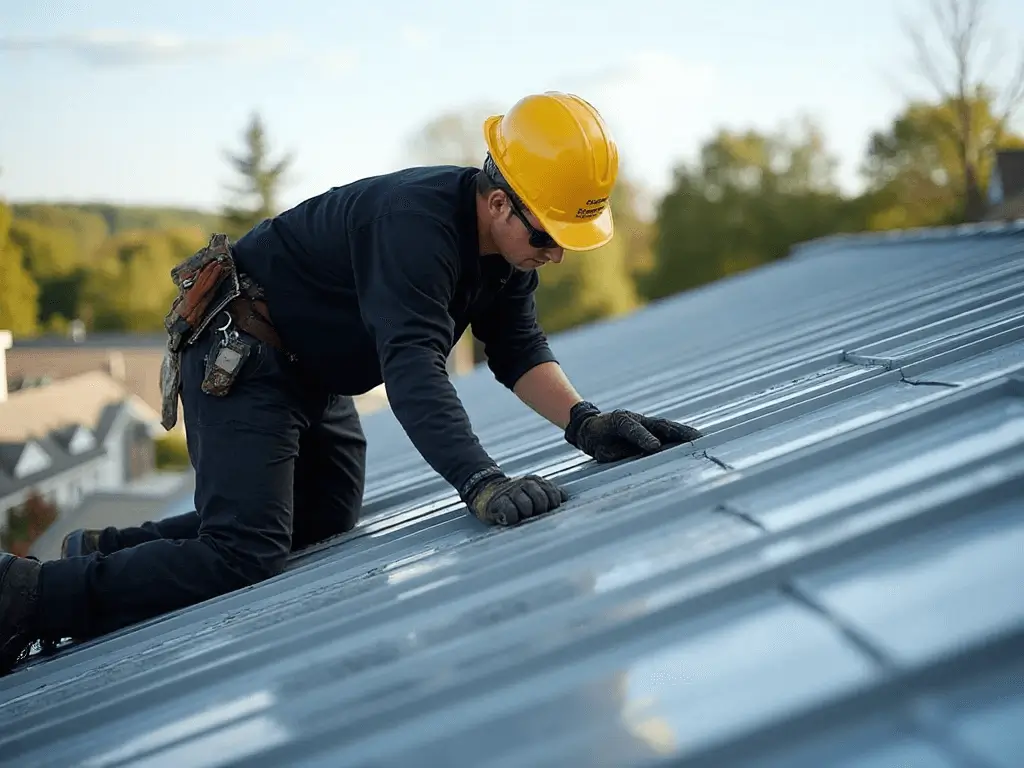 Roofix NY professional roofer checking metal roof